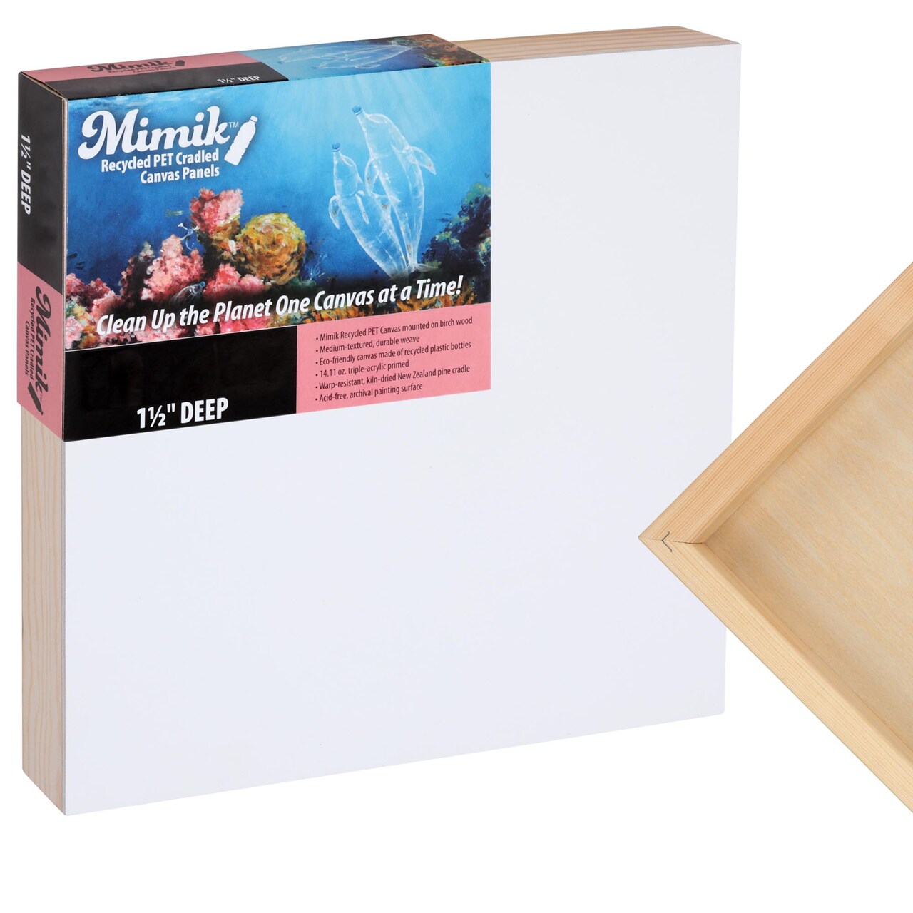 Creative Mark Mimik Recycled PET Cradled Canvas Panel 1-1/2" Depth- Single Canvas- Medium-Textured Painting Board for Eco-Conscious Artists, 14.11 oz Triple-Acrylic-Primed Weight